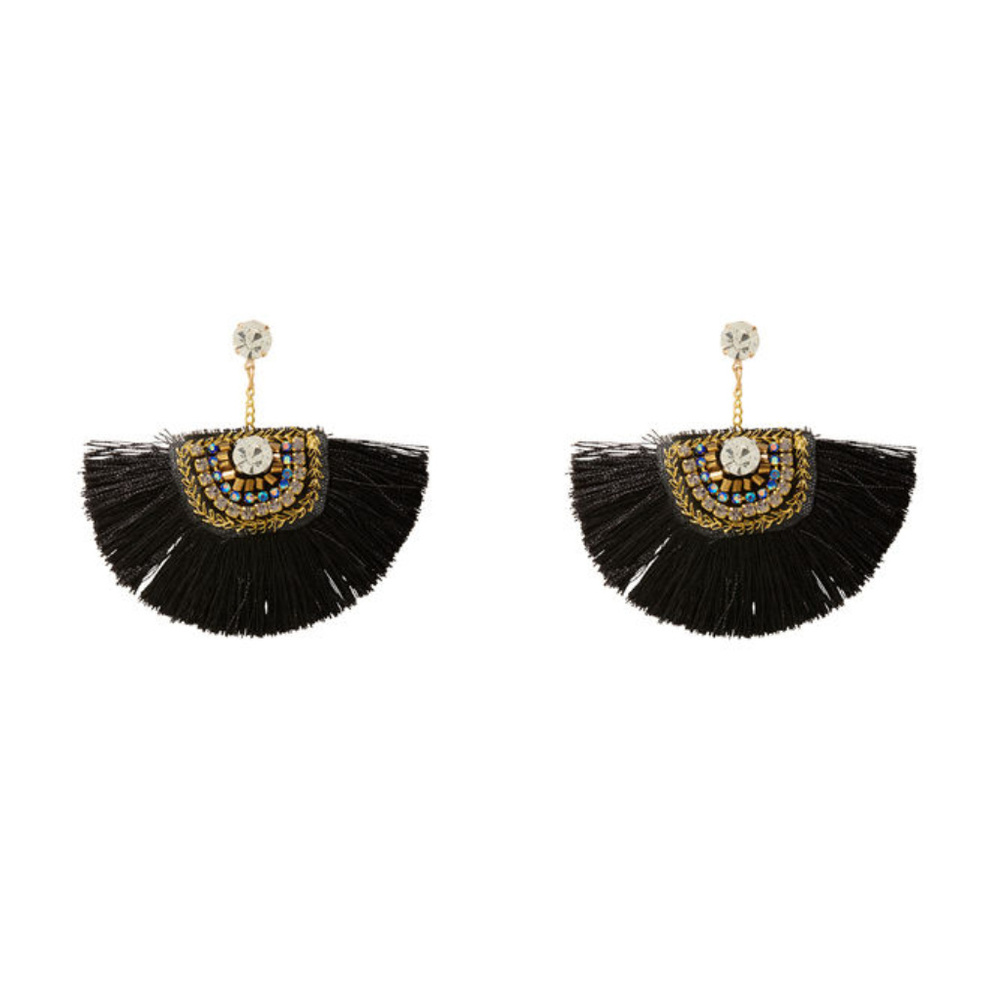 NWT Beaded Rhinestone Fringe Fan Earrings